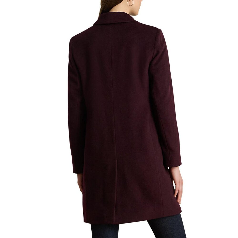 🆕RALPH LAUREN Longline Reefer Coat Wool Blend Wine Burgundy 10 - Picture 4 of 11